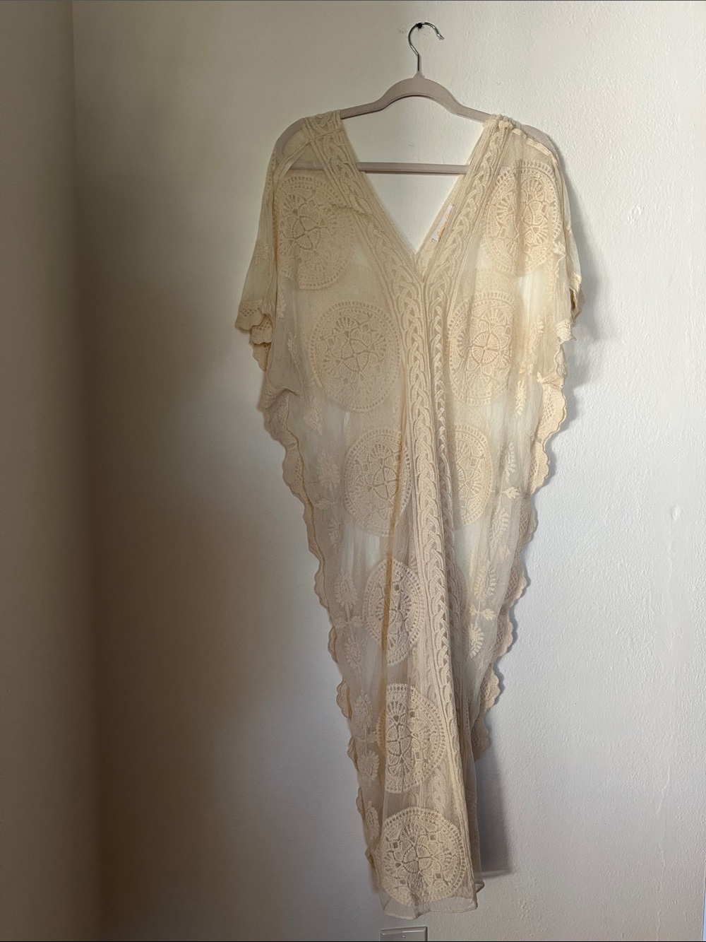 American Flirt Crochet Lace Kaftan Robe in Cream
